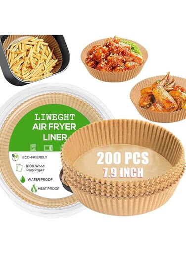 LIWEGHT Air Fryer Paper Liners,200 Pcs Parchment Paper, Air Fryer Disposable Paper Liner for Microwave, Non-Stick Air Fryer Liners Square Free of Bleach (7.9IN-Round)