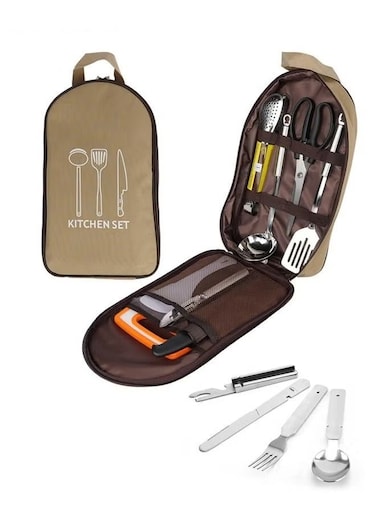 Portable Outdoor Utensil Kitchen Set, Camp Kitchen Cooking Utensil Set, Cookware Kit and Chopping Board, Scissors &amp; Camp Knife, Grill Supplies or Camping, Hiking, Travel