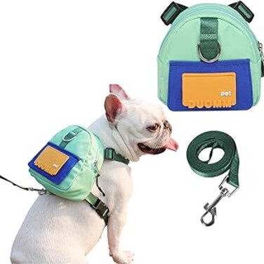 Dog Hiking Backpack, Dog Backpack Harness with Leash, Cute Pet Puppy Backpacks, Bulid-in Dog Poop Bag Dispenser, Adjustable Pets Self Carrier Bag, for Small Medium Dogs, Hiking Daily Walking (M)