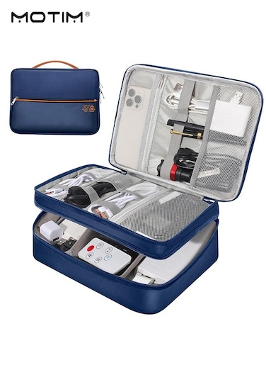Electronics Bag, 3 Layer Cable Organizer Bag Travel Clutch Bag Pouch, Watreproof Tech Pouch for Cosmetics, Cables, Camera Batteries, Power Bank, SD/TF Cards, Hard Disk, Versatile Tech Organizer