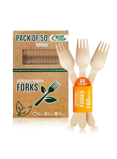 Disposable Planet Friendly Wooden Heavy Duty Fork (50 Pack) 160 MM   Natural, Sustainable, Recyclable, Plant Based, Smooth Hand-Finished   For Birthday Weddings and Events   100% Compostable