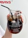 Coffee Cup With Straw,600ml Glass Coffee Mug With Handle,Iced Beer Can,French Letter Pattern,BPA Free