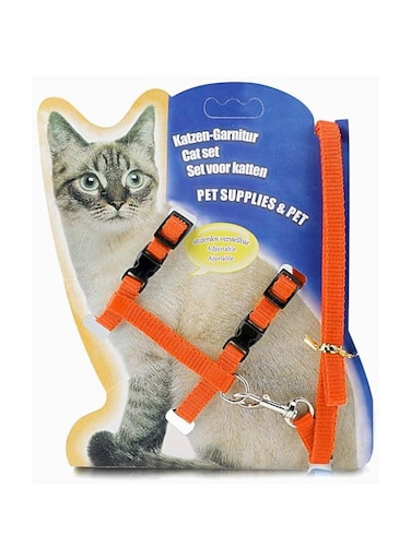 Western Era Halter Nylon Soft Adjustable Harness with Leash Rope Set for Cat (Orange)
