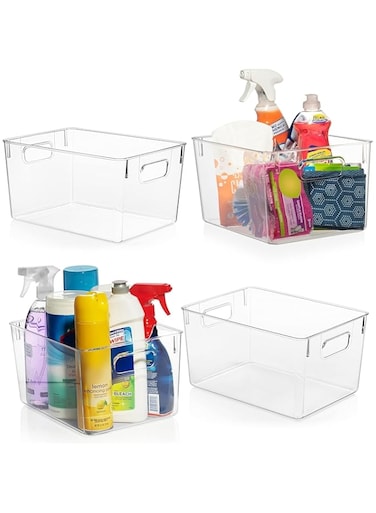 Lomeshow Clear Plastic Storage Bins &ndash; Pantry Organizers &amp; Storage Containers, Cabinet Organizer - Home Organization Must Haves for Kitchen, Laundry Room, Office, Closet, Garage &amp; Freezer