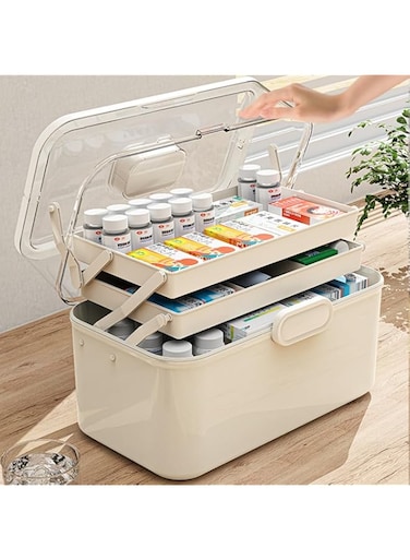 TOYBY 3 Layers Large Medicine Storage Box, Family small safety emergency medical storage box kit travel,Layered Daily Medicine Cabinet,First Aid Storage Box Container Bin Portable Handle for Family