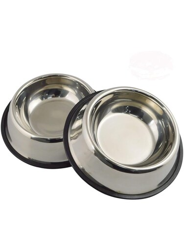 Mlife Stainless Steel Dog Bowl with Rubber Base for Small and Medium Dogs, Pets Feeder Bowl and Water Bowl Perfect Choice (set of 2) (M)