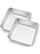E-far 9x9 Inch Square Cake Pans Set of 2, Stainless Steel Baking Pan for Lasagna Brownies Casseroles, Silver Square Bakeware for Oven Cooking, Non-Toxic &amp; Rust Free, Dishwasher Safe, 2 Inch deep