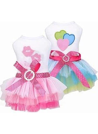 Dog Dress Puppy Clothes for Small Dogs Girl Princess Lace Skirt Doggie Dresses Dog Summer Clothes Outfit, 2-Pack (Pink+Blue, L)