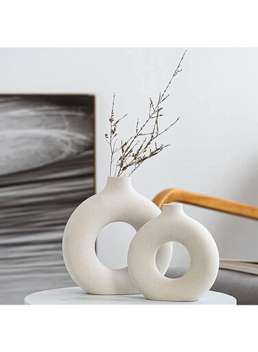 ARCHAEOPTERYX Set of 2 White Ceramic Vase, Round Matte Pampas Flower Vases Minimalist Nordic Boho Ins Style for Wedding Dinner Table Party Living Room Office Bedroom, Vase - Decorative Gift