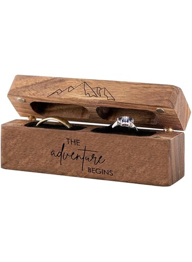 Booinxaa Wood Ring Box for Wedding Ceremony-Engagement Wooden Ring Bearer Box Wedding Accessories,Ring Boxes for Two Rings Case,Rustic Keepsake Engraved Wedding Ring Holder Gift