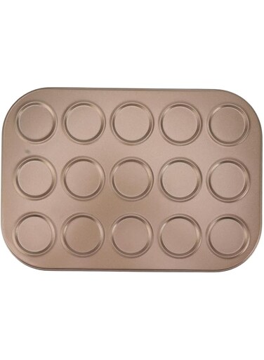 Carbon Steel Muffin Top Pan, Nonstick Bakeware for Even Heat Distribution, Ideal for Baking Muffins, Cupcakes, Candies, Gold (15 Hole)