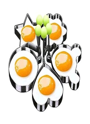 Stainless Steel Egg Pancake Round, Heart, Flower, Five-Pointed Star and Mickey Mouse Shaped Mold Ring Kitchen Utensil for Creative Breakfast Set