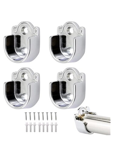 Closet Rod End Support, 4 Pcs Stainless Steel Heavy Duty Closet Pole Sockets, Rod Holder with Screws, Easy Installation Or Quick Removal Shower Curtain Hanging Tube Rod Bracket (25mm)