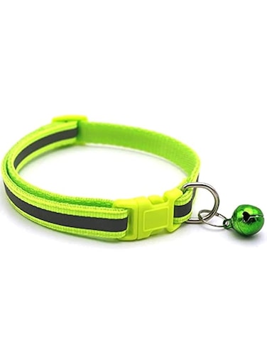 SOLDOUT Reflective Pet Dogs Cats Bell Collar Adjustable Nylon Buckles Fashion Dog Cat Pet Supplies Accessories (Neon Green)