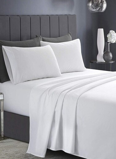 3 Piece Deep Pocketed Fitted Bedsheet Set Twin Size White Colour  1 Fittedsheet - 120x200+20 cm, 2 Pillowcases - 50x75 cm Non allergic Microfiber for year-around use.