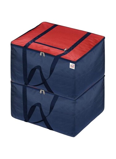 Fun Homes Large Size Foldable Travel Duffle Bag, Underbed Storage Wardrobe organizer (Red &amp; Royal Blue)-Pack of 2