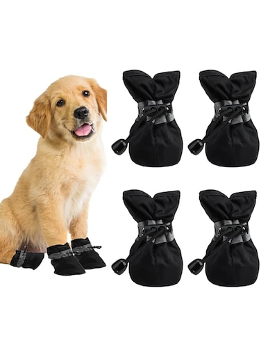 Shoe Dog Anti-Slip Waterproof Dog Boots,4Pcs Anti-Slip Dog Paw Protectors with Soft Bottom and Adjustable Straps Wear-Resistant Breathable for Small Dogs Pet Indoor Wear,Outdoor Walking Black