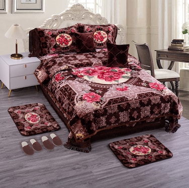 STARGOLD Blanket Set of 12 Pieces Set 220 x 240CM 2 Ply Premium Blanket With Bedcover Pillowcase, Cushion, Door Mate  With Slipper