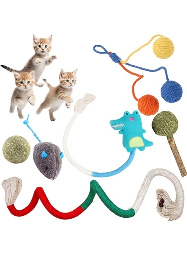 Arlucky 6-in-1 Cat Toys for Dubai Apartments - Heat Resistant ألعاب قطط with Scratching, Chewing, Chasing, Catnip, Dental Care   Indoor Safe Hemp Eco-Friendly Kit for UAE Climates