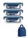 3 Piece Microwave Heating High Borosilicate Glass Lunch Box Glass Bowls 1000ml, 960ml, 700ml with Insulation Bag