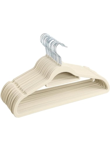 Clothes Hangers, Beige, Non-Slip, Space Saving, 360&Acirc;&deg; Swivel Hook, Ultra Thin Design Beige Non-Slip Velvet Hangers 42cm With 360 Degree Rotatable Hook - Durable &amp; Slim - Non Slip Hangers (25)