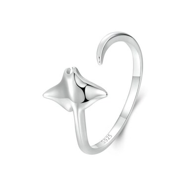 S925 Sterling Silver Platinum-Plated Ocean Manta Ray Adjustable Open Ring(SCR1037-E)
