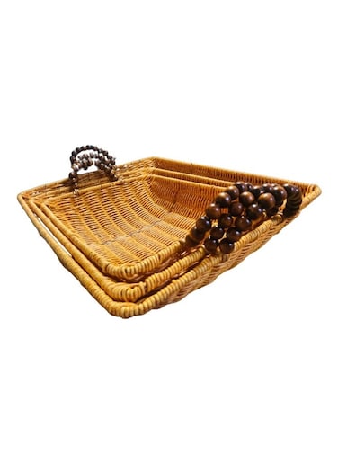 Set of 3 Multifunctional Rattan Tray