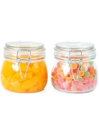 Glass Jar With Airtight Lid 16 Oz (Set Of 2) Wide Mouth Airtight Food Storage Containers Leakproof Canister For Coffee,Sugar,Chocolate Chips,Canning,Candy,Cereal,Spice,Pickle,Cookies,Dried Fruits