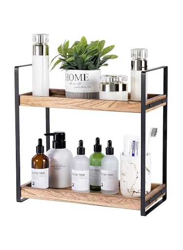 2 Tier Bathroom Counter Organizer,Hidden Screw Holes Wood Countertop Organizer Shelf, Bathroom Trays for Counter, Perfume Skincare Organizer Cosmetic Holder, Kitchen Spice Rack Organizer (2-Tier)