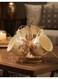 Rose Pattern Ceramic Tea Set (2 Cups+2 Saucers+2 Spoons+1 Holder) - For Ramadan Home &amp; Guest Use