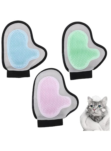 3PcsPet Washing Mitten - Ergonomic Dog Brush Gloves Kitten Cat Brush Glove Pet Hair Remover Glove Comfortable Kitten Washing Mitten Ergonomic Dog Grooming Gloves For Bathing Massaging