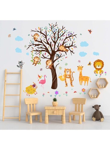 PinkEleph Baby Animals Wall Decals - Giraffe Monkey Lion Tiger Flamingo Wall Stickers - Baby Nursery Kids Room Daycare Playroom Classroom Wall Decor