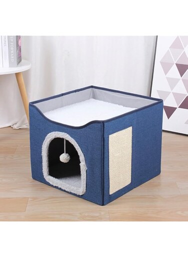 Ryanz Cat Beds with Fluffy Ball Hanging and Scratch Pad for Indoor Cats - Large, 41x41x35cm