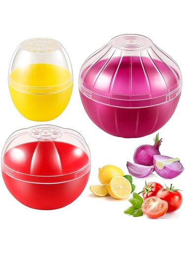 Azonee Vegetable and Fruit Storage Containers for Fridge BPA Free Reusable Food Saver Tomato Lemon Onion Keeper Holder Refrigerator Vegetable Crisper for Making Food Stays Fresh Longer 3 Pieces
