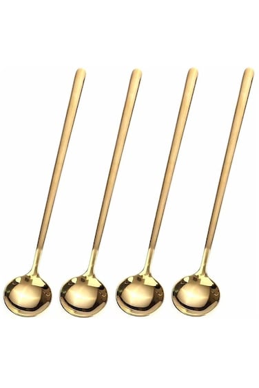 PCS 17cm Coffee/ Tea Spoons Long Handle, Gold, Ice Tea, Espresso Stainless Steel Long Spoons for Stirring