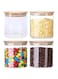 Quesera&reg; 4 pc Set / 400 ML - 14 oz BOROCILICATE GLASS Spice Jars with Bamboo Airtight Lids and Labels, Food Cereal Storage Containers for Home Kitchen Tea Herbs Pasta Coffee Flour Herbs Grains