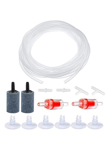 Aquarium Air Pump Accessories Kit with 32 Feet Standard Clear Airline Tubing, Air Stone, Check Valve, Suction Cup and Connector