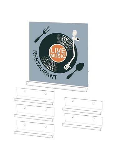 QWORK Pack of 6 Clear Acrylic Vinyl Wall Mount, Floating Wall Shelf for Vinyl, Signs, Photos, Books (18 x 4 x 4 cm)