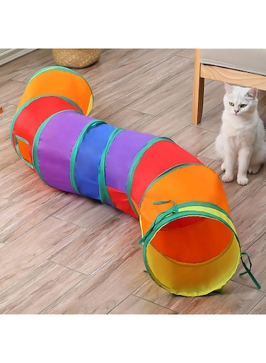 OKBUYNOW Cat Play Tunnel Collapsible Interactive S-Way Tube Toy for Indoor Cats Puppy, Kitty, Kitten, Rabbit Peek-a-Boo 48" x 9.8", cattunnel01-CR