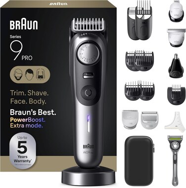Braun All-in-One Series 9 PRO Men's Electric Beard Trimmer, Hair Clipper, Shaver &amp; Razor for Face, Hair &amp; Body (International Version)