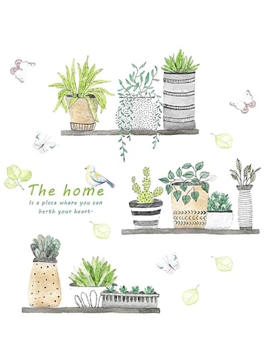 Plant Wall Decals, 2 Set Wall Stickers for Bedroom Wall Art Decal Boho, Pastoral Fresh Plants Potted Wall Stickers Art Living Room Dormitory Bedroom Decorations Corridor Porch Self-adhesive Stickers