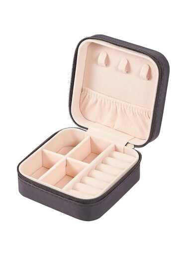 ECVV PU Leather Small Jewelry Box, Travel Portable Jewelry Case for Ring, Pendant, Earring, Necklace, Bracelet Organizer Storage Holder Boxes (Black)