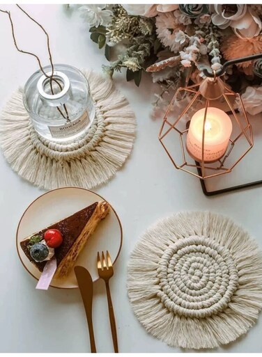 Handwoven Circular Tassel Coaster   Minimalist INS-Style Cotton Rope Heat-Resistant Table Mat &amp; Desktop Decor Pad