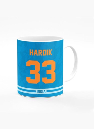 Designer Printed Coffee Mug with Heavy Duty Handle 11oz Ceramic Personalised Gift Mugs Cup [Microwave Safe &amp; Dishwasher Proof ] - Cricket Player - Hardik Pandya, Jersey Number - 33