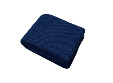 130 x 160 cm Navy Blue Linear Cotton Knitted Throw Blanket For Couch And Bed Premium 400GSM Boho Decorative Sofa Runner