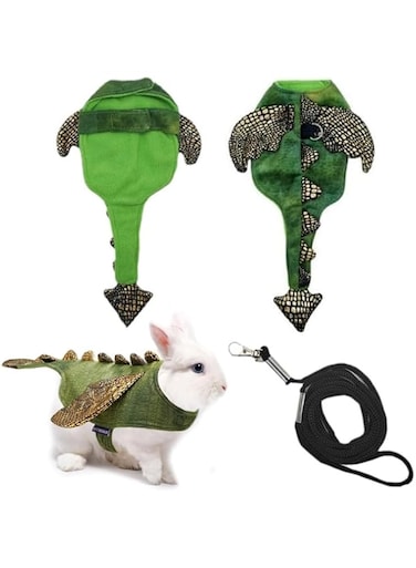 Rabbit Harness Leash Set, Halloween Rabbit Costume Adjustable Small Animal Dinosaur Leash Harness for Rabbits (Large）