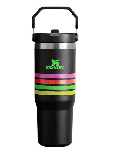IceFlow 30 oz Stainless Steel Tumbler with Straw - Vacuum Insulated, Leak-Resistant Flip Straw, Keeps Drinks Cold for 12 Hours or Iced for 2 Days, Neon Multi, Ideal for Home, Office, or Car