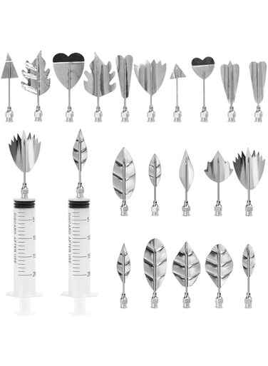 FULANDL 3D Jelly Art Tools Set, 20Pcs Stainless Steel Gelatin art tools Kit with 2Pcs Syringe, Flower Cake Decoration Tool DIY Needle Tips Pastry Tools for Cake Pudding Making