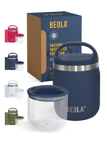 600ml Food Jar Lunch Box Food Thermos Stainless Steel Double Wall Insulated Travel Food Flask with Snack Tritan Container for Kids, Adults, 20oz (Marine Blue)
