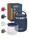 600ml Food Jar Lunch Box Food Thermos Stainless Steel Double Wall Insulated Travel Food Flask with Snack Tritan Container for Kids, Adults, 20oz (Marine Blue)